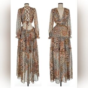 Aakaa Long Sleeve Leopard Print Dress